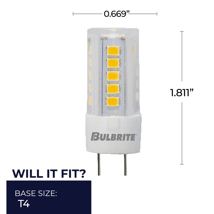 T4 4.5W Non-Dimmable Clear LED Light Bulb with G4 Base, 2700K, 400 Lumens, 12V, 2-Pack