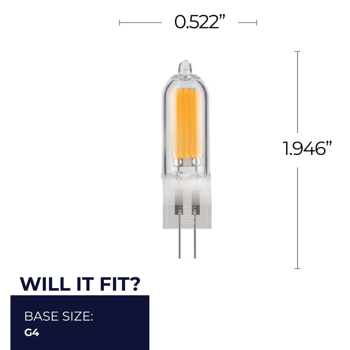T5 1.8W Dimmable Clear Filament LED Light Bulb with G4 Base, 3000K, 140 Lumens, 12V, 4-Pack