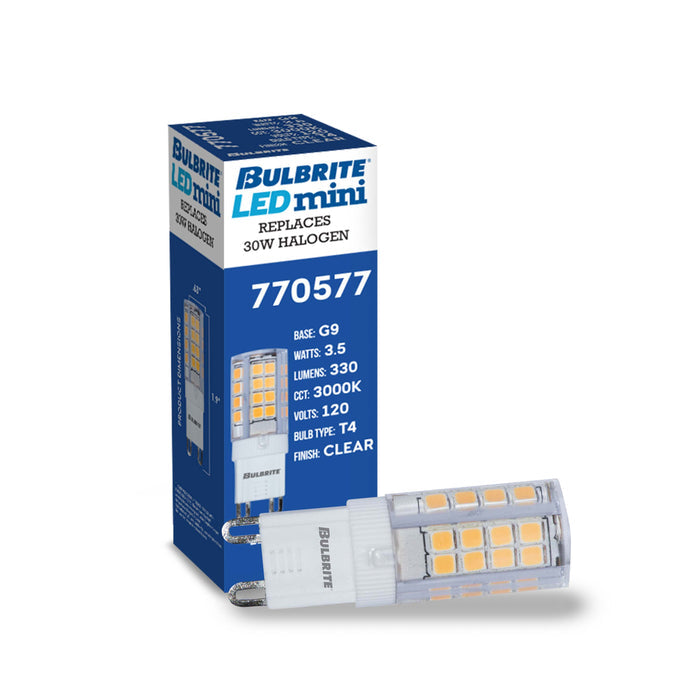 T5 3.5W Non-Dimmable Clear LED Light Bulb with G9 Base, 3000K, 330 Lumens, 2-Pack
