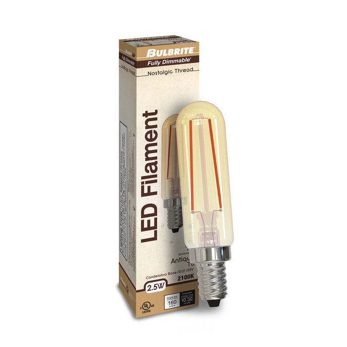 T6 2.5W Dimmable Antique Filament LED Light Bulb with E12 Base, 2100K, 160 Lumens, 4-Pack