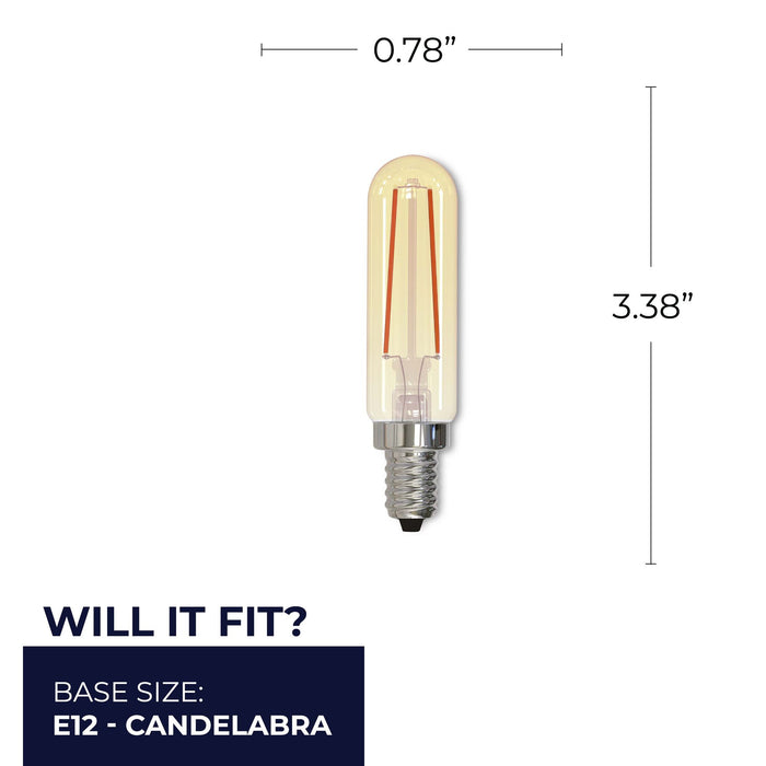 T6 2.5W Dimmable Antique Filament LED Light Bulb with E12 Base, 2100K, 160 Lumens, 4-Pack