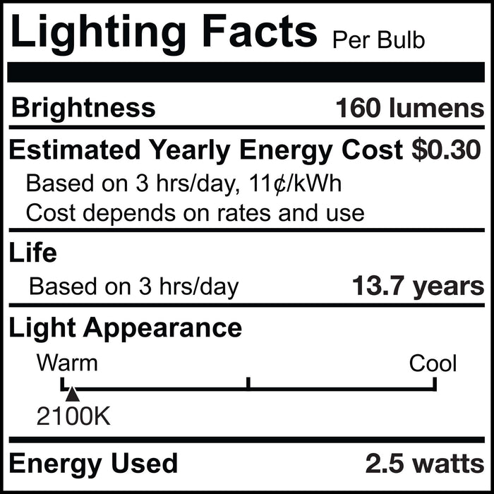 T6 2.5W Dimmable Antique Filament LED Light Bulb with E12 Base, 2100K, 160 Lumens, 4-Pack