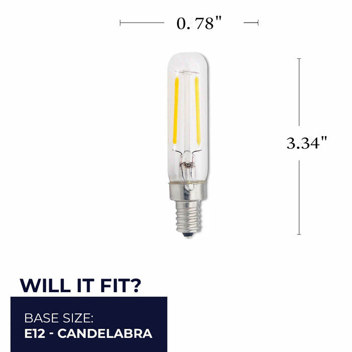 T6 2.5W Dimmable Clear Filament LED Light Bulb with E12 Base, 2700K, 250 Lumens, 6-Pack
