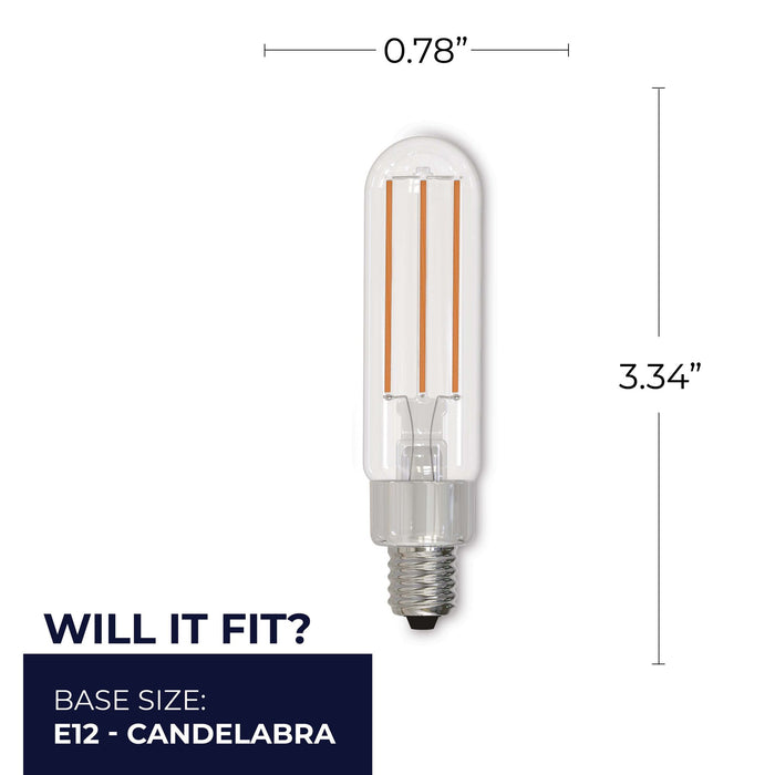 T6 2.5W Dimmable Clear Filament LED Light Bulb with E12 Base, 3000K, 250 Lumens, 3-Pack