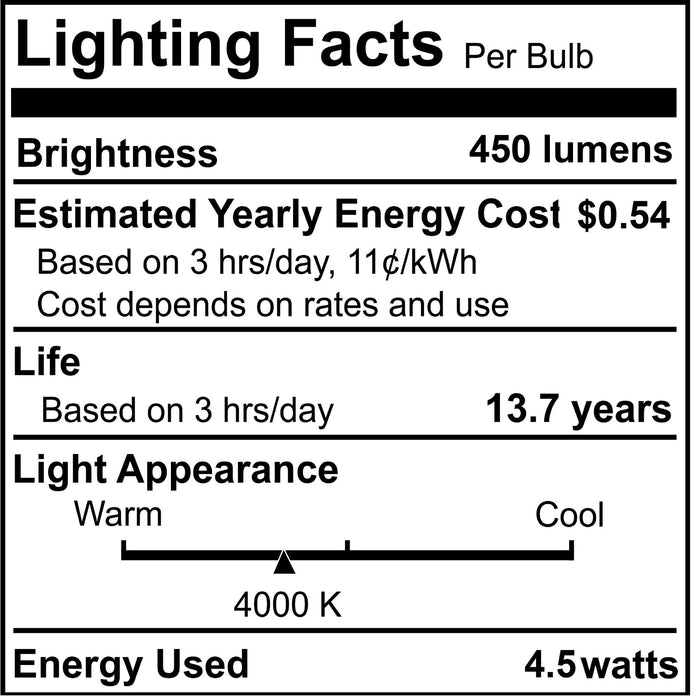 T6 4.5W Dimmable Clear Filament LED Light Bulb with E12 Base, 4000K, 450 Lumens, 4-Pack
