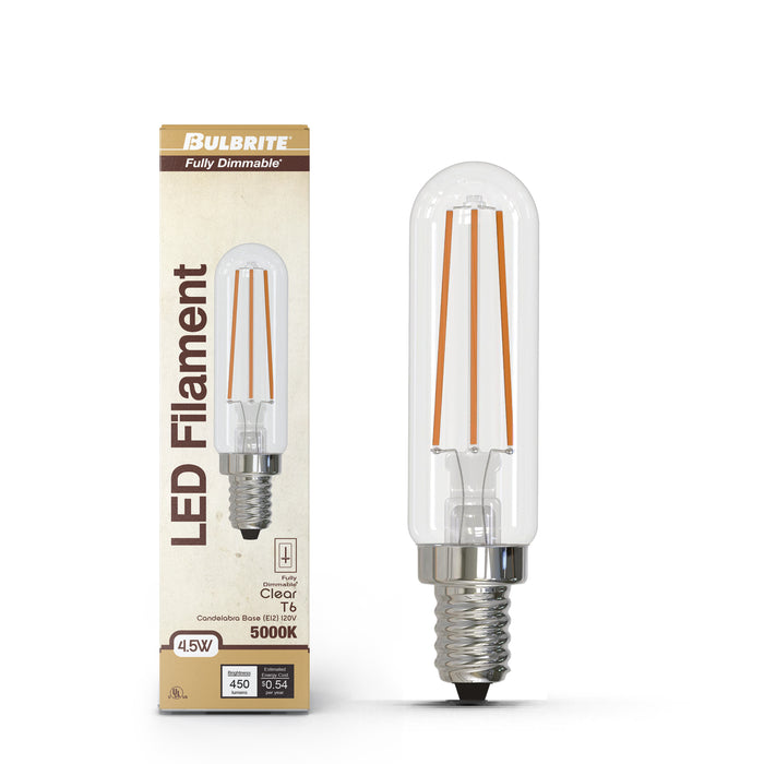 T6 4.5W Dimmable Clear Filament LED Light Bulb with E12 Base, 5000K, 450 Lumens, 4-Pack