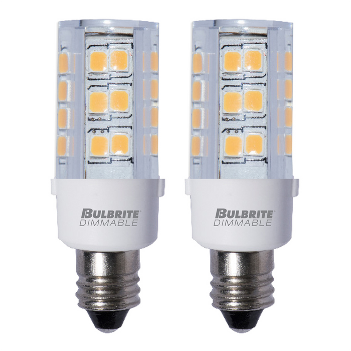 T6 4.5W Dimmable Clear LED Light Bulb with E12 Base, 3000K, 400 Lumens, 2-Pack