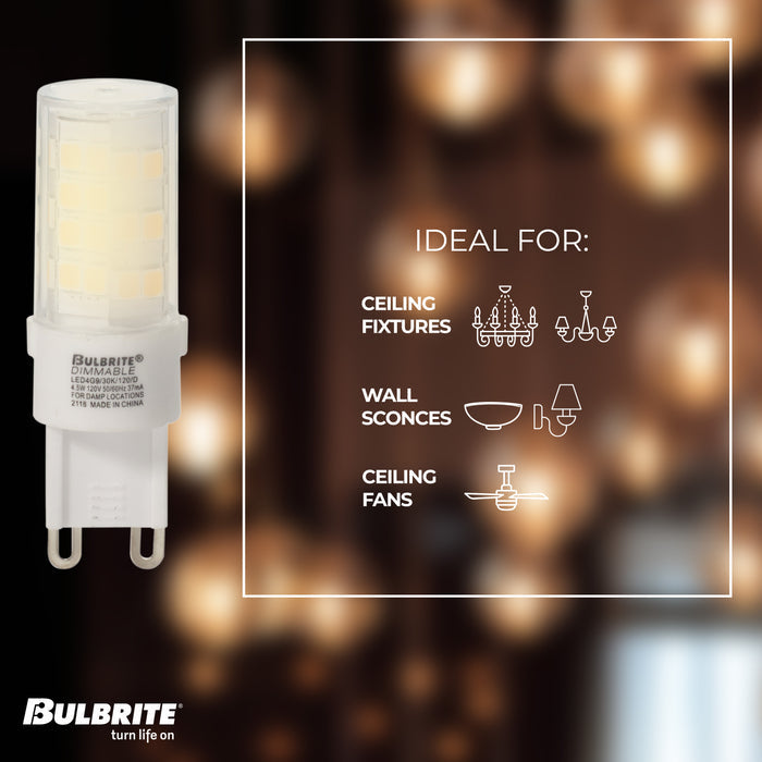 T6 4.5W Dimmable Clear LED Light Bulb with G9 Base, 2700K, 400 Lumens, 3-Pack