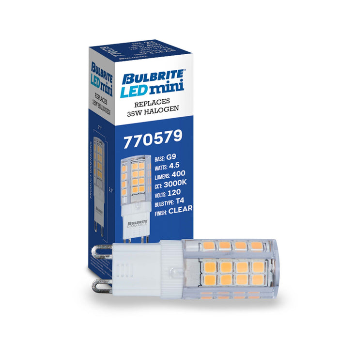 T6 4.5W Dimmable Clear LED Light Bulb with G9 Base, 3000K, 400 Lumens, 2-Pack