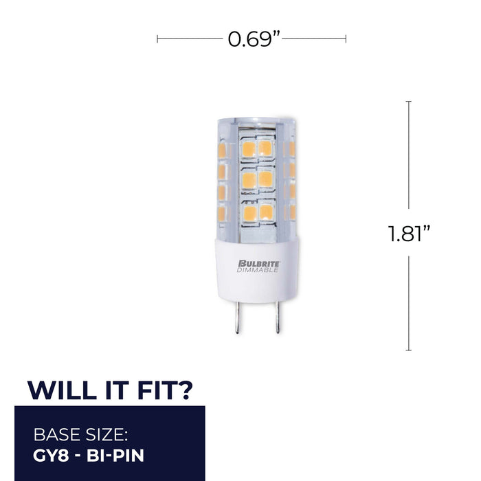 T6 4.5W Dimmable Clear LED Light Bulb with GY8 Base, 2700K, 400 Lumens, 2-Pack