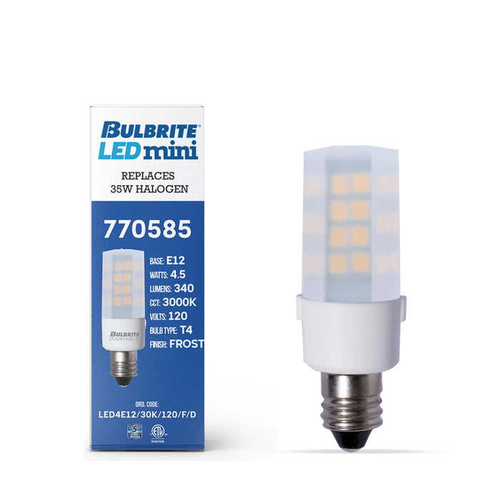 T6 4.5W Dimmable Frost LED Light Bulb with E12 Base, 3000K, 340 Lumens, 2-Pack