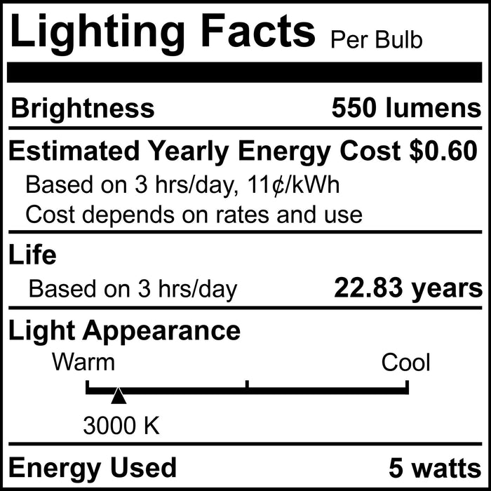 T6 5W Dimmable Clear Filament LED Light Bulb with E12 Base, 3000K, 550 Lumens, 2-Pack