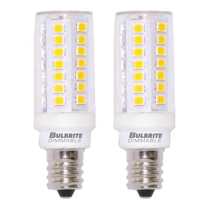 T6 5W Dimmable Clear LED Light Bulb with E11 Base, 3000K, 550 Lumens, 2-Pack