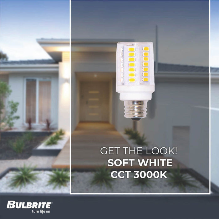 T6 5W Dimmable Clear LED Light Bulb with E11 Base, 3000K, 550 Lumens, 3-Pack