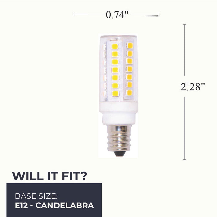T6 5W Dimmable Clear LED Light Bulb with E11 Base, 3000K, 550 Lumens, 3-Pack