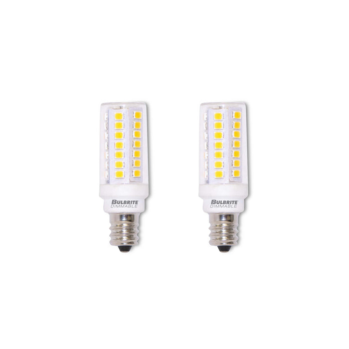 T6 5W Dimmable Clear LED Light Bulb with E12 Base, 2700K, 550 Lumens, 2-Pack