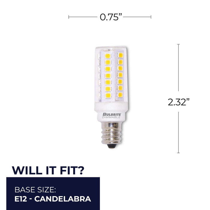 T6 5W Dimmable Clear LED Light Bulb with E12 Base, 2700K, 550 Lumens, 2-Pack