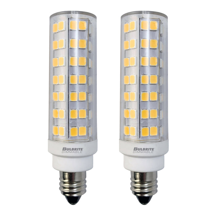 T6 6.5W Dimmable Clear LED Light Bulb with E11 Base, 3000K, 700 Lumens, 2-Pack