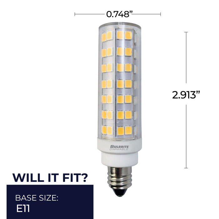 T6 6.5W Dimmable Clear LED Light Bulb with E11 Base, 3000K, 700 Lumens, 2-Pack