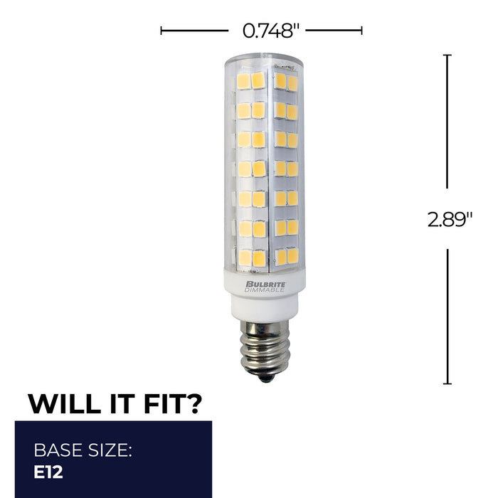 T6 6.5W Dimmable Clear LED Light Bulb with E12 Base, 2700K, 700 Lumens, 2-Pack