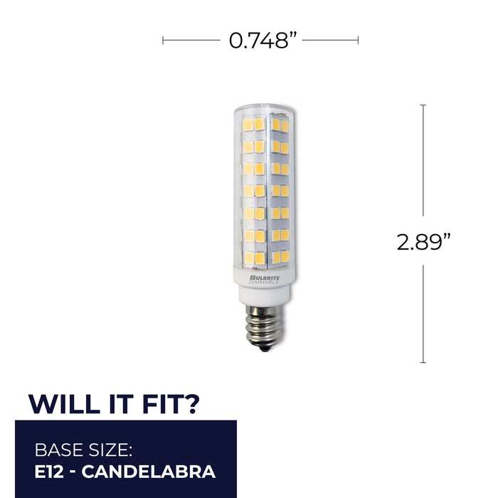 T6 6.5W Dimmable Clear LED Light Bulb with E12 Base, 3000K, 700 Lumens, 2-Pack