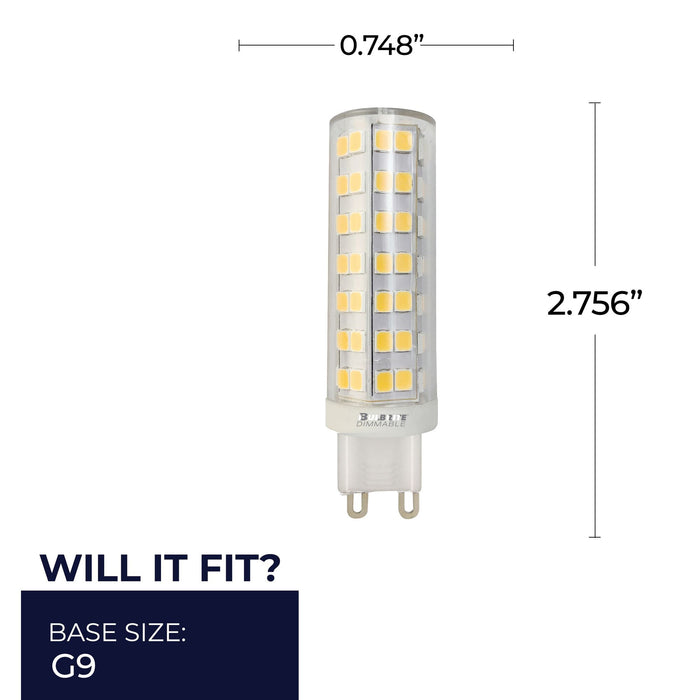 T6 6.5W Dimmable Clear LED Light Bulb with G9 Base, 3000K, 700 Lumens, 2-Pack