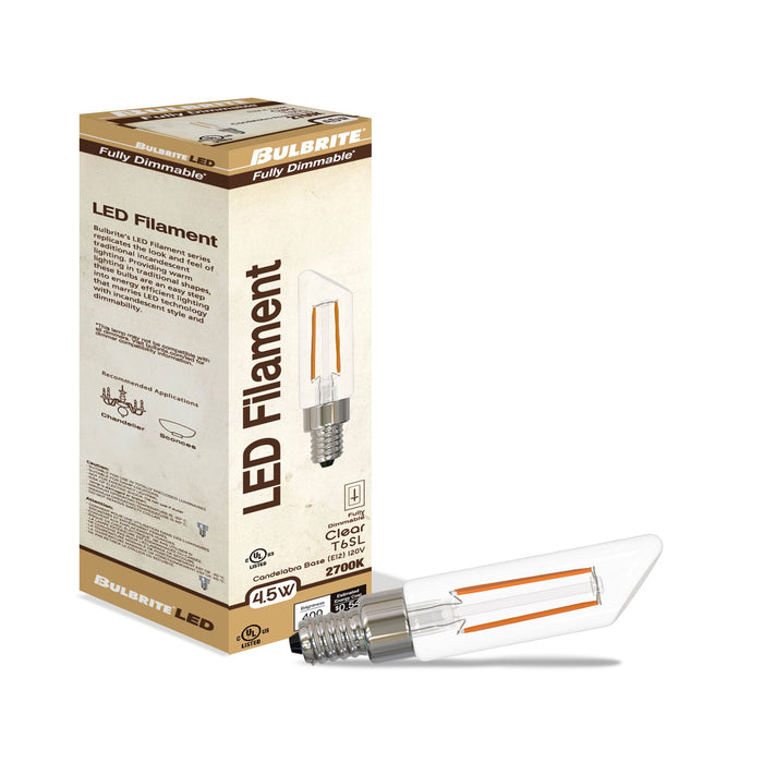 T6SL 4W Dimmable Clear Filament LED Light Bulb with E12 Base, 2700K, 400 Lumens, 4-Pack