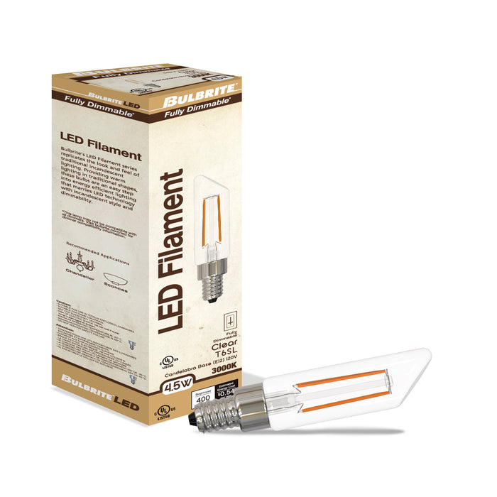 T6SL 4W Dimmable Clear Filament LED Light Bulb with E12 Base, 3000K, 400 Lumens, 4-Pack