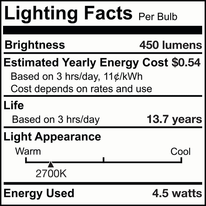 T8 4.5W Dimmable Clear Filament LED Light Bulb with E12 Base, 2700K, 450 Lumens, 3-Pack