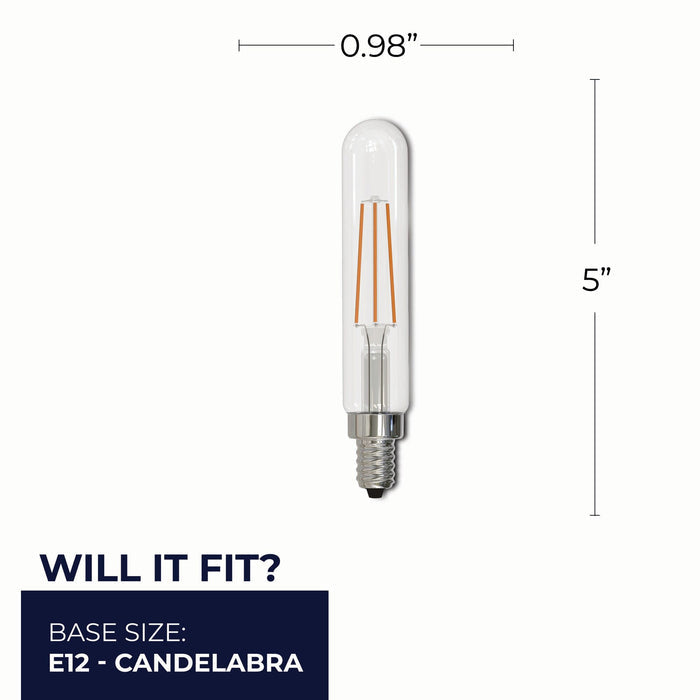 T8 4.5W Dimmable Clear Filament LED Light Bulb with E12 Base, 2700K, 450 Lumens, 4-Pack