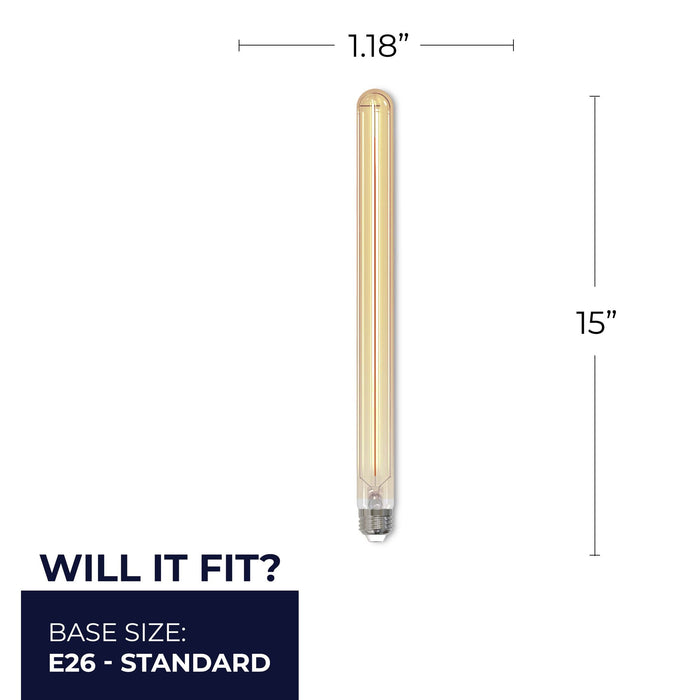 T9 15-inch 5W Dimmable Antique LED Light Bulb with E26 Base, 2100K, 400 Lumens, 3-Pack