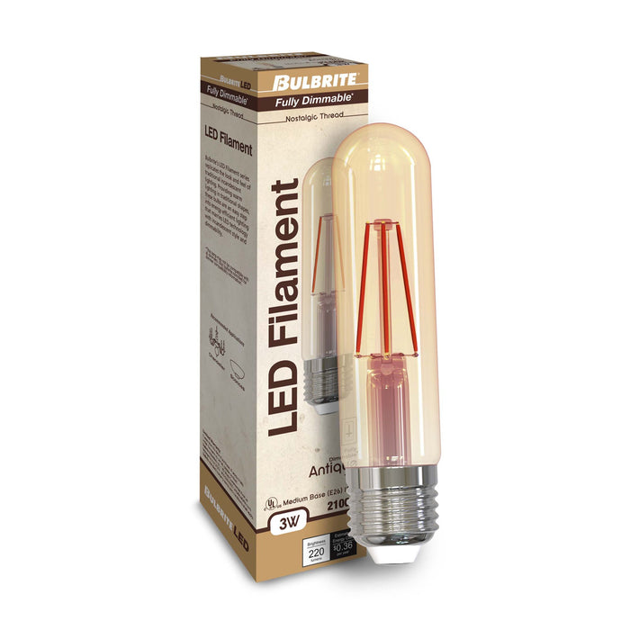 T9 3W Dimmable Antique Filament LED Light Bulb with E26 Base, 2100K, 200 Lumens, 2-Pack