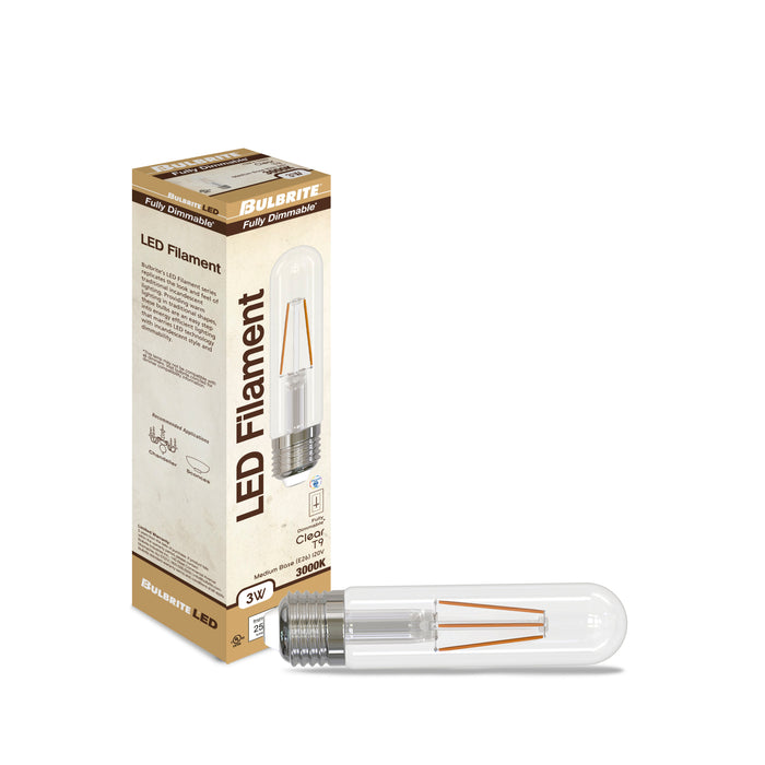 T9 3W Dimmable Clear Filament LED Light Bulb with E26 Base, 3000K, 250 Lumens, 2-Pack