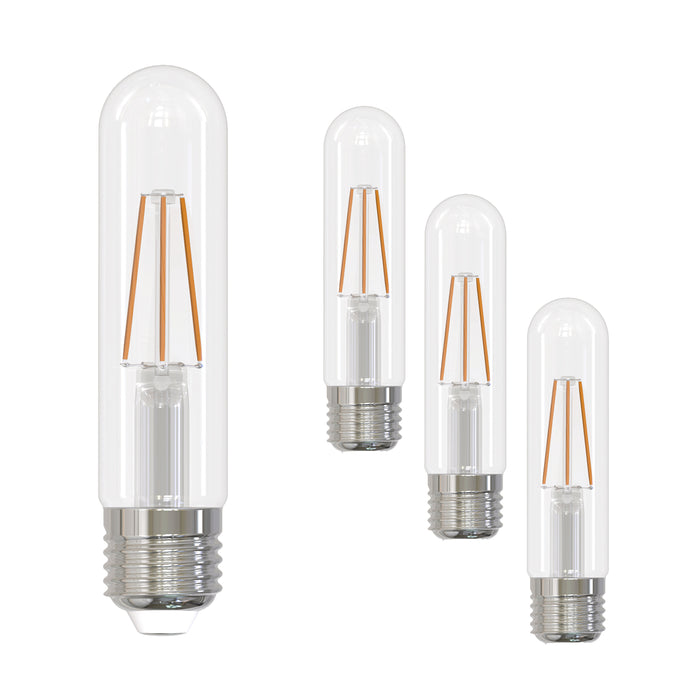 T9 5-inch 3W Dimmable Clear Filament LED Light Bulb with E26 Base, 2700K, 250 Lumens, 4-Pack