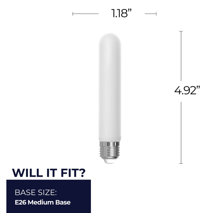 T9 5-inch 5W Dimmable Frost Filament LED Light Bulb with E26 Base, 4000K, 400 Lumens, 4-Pack