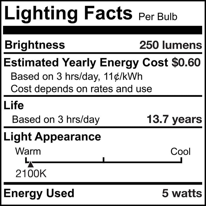 T9 5W Dimmable Amber Filament LED Light Bulb with E26 Base, 2100K, 250 Lumens, 4-Pack