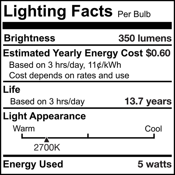 T9 5W Dimmable Clear Filament LED Light Bulb with E26 Base, 2700K, 450 Lumens, 2-Pack