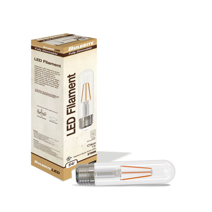T9 5W Dimmable Clear Filament LED Light Bulb with E26 Base, 2700K, 500 Lumens, 4-Pack