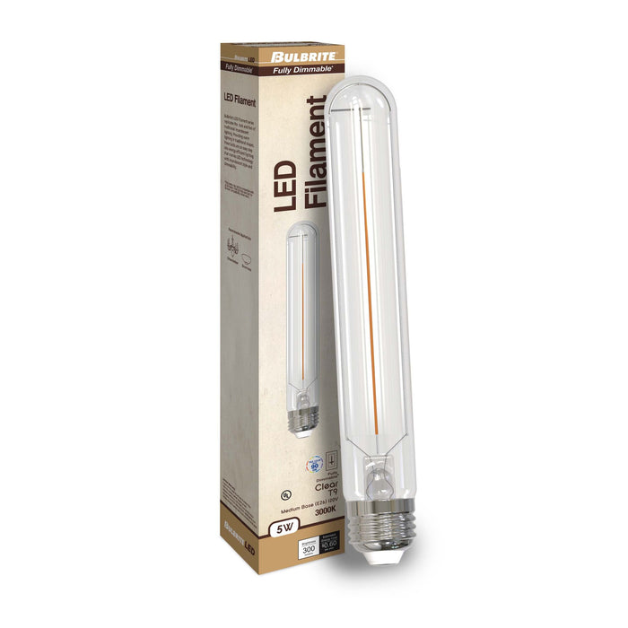 T9 5W Dimmable Clear Filament LED Light Bulb with E26 Base, 3000K, 250 Lumens, 4-Pack