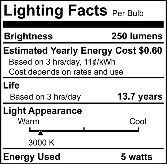 T9 5W Dimmable Clear Filament LED Light Bulb with E26 Base, 3000K, 250 Lumens, 4-Pack