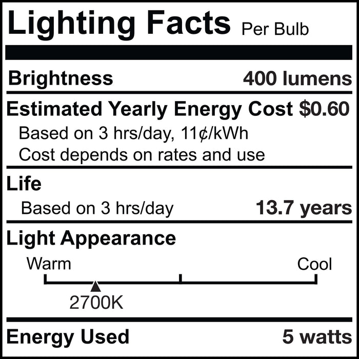 T9L 5W Dimmable Clear Filament LED Light Bulb with E26 Base, 2700K, 400 Lumens, 4-Pack