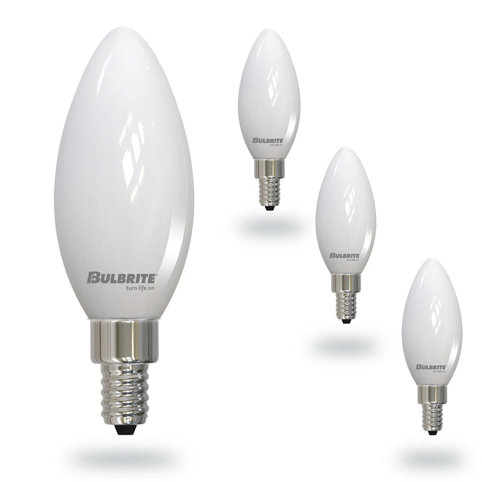 Warm Dims B11 5W Dimmable Milky Filament LED Light Bulb with E12 Base, 3000K-1800K, 500 Lumens, 4-Pack