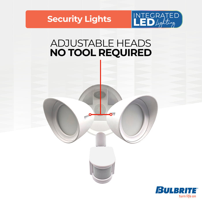 White 24W 2-Head LED Outdoor Security Flood Light, 4000K, 2200 Lumens, 10.188-inch Dia x 11.625-inch L