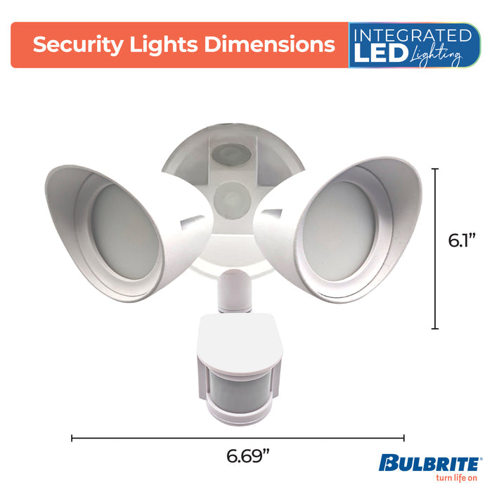 White 24W 2-Head LED Outdoor Security Flood Light, 4000K, 2200 Lumens, 10.188-inch Dia x 11.625-inch L