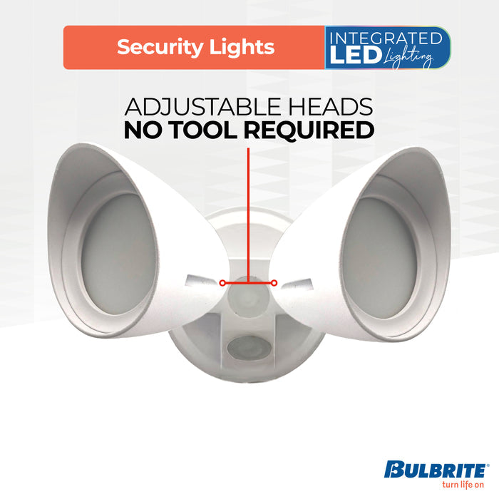 White 24W 2-Head LED Outdoor Security Flood Light, 4000K, 2200 Lumens, 10.375-inch Dia x 5.859-inch L
