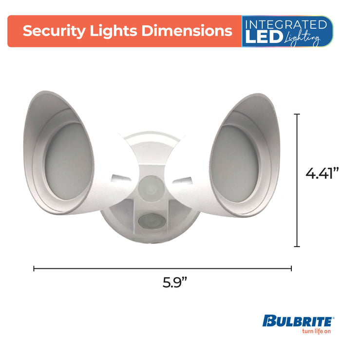 White 24W 2-Head LED Outdoor Security Flood Light, 4000K, 2200 Lumens, 10.375-inch Dia x 5.859-inch L